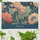 ネイビーブルーフローラ キッチンタオル (折り畳み)