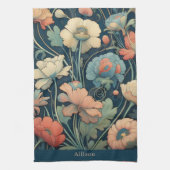 ネイビーブルーフローラ キッチンタオル (縦)