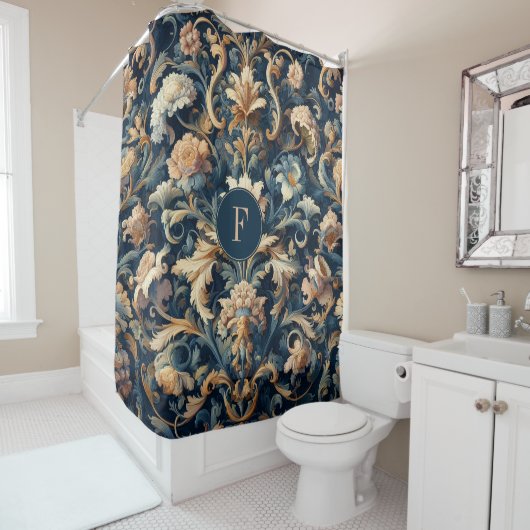 ネイビーブルーフローラ シャワーカーテン (インサイチュ)