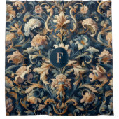 ネイビーブルーフローラ シャワーカーテン (正面)