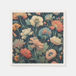 ネイビーブルーフローラ スタンダードカクテルナプキン