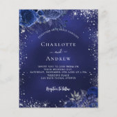 ネイビーブルーフローラQR RSVP予算結婚式招待状 チラシ (正面)