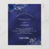 ネイビーブルーフローラQR RSVP予算結婚式招待状 チラシ (正面)