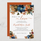ネイビーブルーブラウン秋インラブオータムブライダルシャワー 招待状 (正面/裏面)