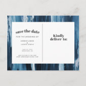 ネイビーブルーブラシストロークセーブ・ザ・デート案内 案内ポストカード (裏面)
