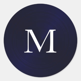 ネイビーブルーブラシ仕上げメタリックモノグラムイニシャル ラウンドシール