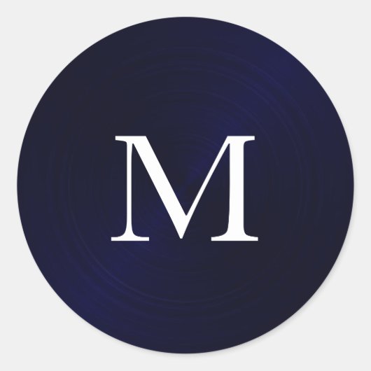 ネイビーブルーブラシ仕上げメタリックモノグラムイニシャル ラウンドシール (正面)