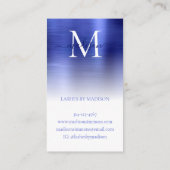 ネイビーブルーブラシ仕上げメタルモノグラムスタイリッシュスクリプト 名刺 (裏面)
