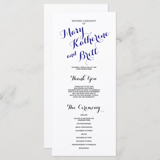 ネイビーブルーブラッククラシックスクリプト | 結婚式 プログラム (正面/裏面)