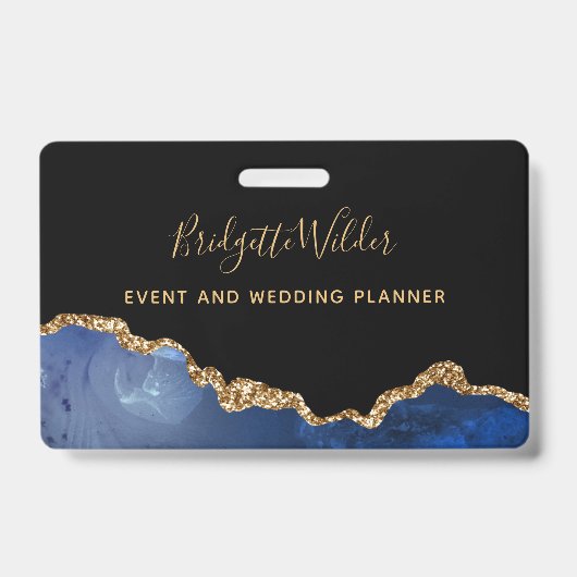 ネイビーブルーブラックゴールドフォイルアゲートイベントプランナーBadg バッジ (Front)