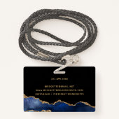 ネイビーブルーブラックゴールドフォイルアゲートイベントプランナーBadg バッジ (裏面ランヤード)