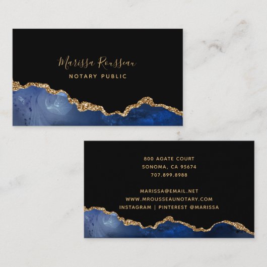 ネイビーブルーブラックゴールドフォイルアゲート公証人公式 名刺 (正面/裏面)
