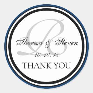 ネイビーブルーブラックモノグラム結婚R's Thank You ラウンドシール