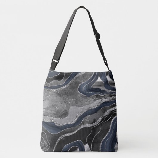 ネイビーブルーブラック大理石アガテシルバーグリッターグラム2 クロスボディバッグ (裏面)