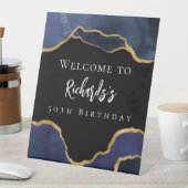ネイビーブルーブラック瑪瑙ウェルカムバースデー 台座サイン (インサイチュ)
