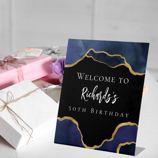 ネイビーブルーブラック瑪瑙ウェルカムバースデー 台座サイン