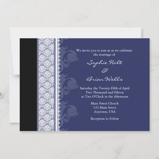 ネイビーブルーブラック磁モダン気結婚式招待状 マグネット招待状 (正面)