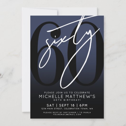 ネイビーブルーブラック60thバースデーパーティー 招待状 (正面)
