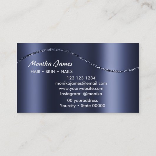 ネイビーブルーブラッシュドメタルモノグラムの名前とイニシャル 名刺 (裏面)