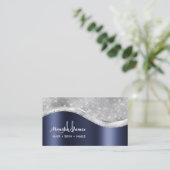 ネイビーブルーブラッシュドメタルモノグラムの名前とイニシャル 名刺 (スタンド正面)