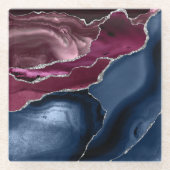 ネイビーブルーブルガンディアゲートシルバーグリッター ガラスコースター (正面)