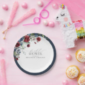 ネイビーブルーブルガンディウォーターカラーフローラブライダルシャワー ペーパープレート (パーティー)