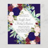 ネイビーブルーブルガンディピンクフローラ結婚式招待状 (正面)