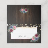 ネイビーブルーブルガンディピンク結婚フローラ座席表 プレイスカード (外部開封)