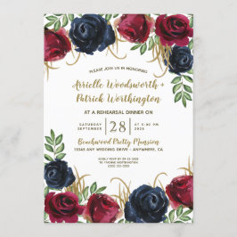 ネイビーブルーブルガンディリハーサルディナー招待状 招待状