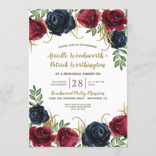 ネイビーブルーブルガンディリハーサルディナー招待状 招待状