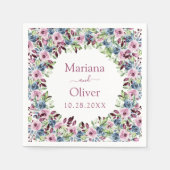 ネイビーブルーブルガンディワインウォーター色結婚フローラ スタンダードカクテルナプキン (正面)