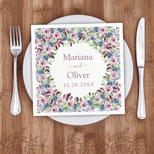 ネイビーブルーブルガンディワインウォーター色結婚フローラ スタンダードカクテルナプキン