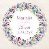 ネイビーブルーブルガンディワインウォーター色結婚フローラ ペーパーコースター (正面)