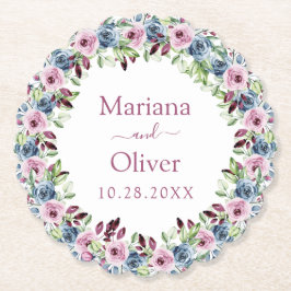 ネイビーブルーブルガンディワインウォーター色結婚フローラ ペーパーコースター