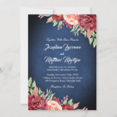 ネイビーブルーブルガンディーコーラルフローラエレガントウェディング 招待状 (正面)
