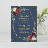 ネイビーブルーブルガンディーレッドフローラモダンブライダルシャワー 招待状 (スタンド正面)