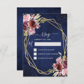 ネイビーブルーブルグンディエレガントウォーターカラーRSVP 招待状 (正面/裏面)