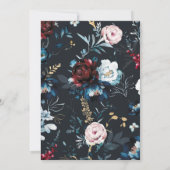 ネイビーブルーブルゴーニュとバラ結婚金ゴールドテンプレート 招待状 (裏面)