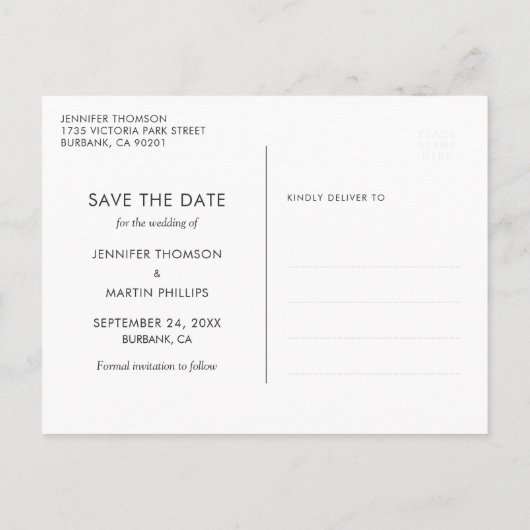 ネイビーブルーブルゴーニュと赤面結婚式の日付を保存 案内ポストカード (裏面)