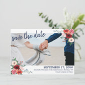 ネイビーブルーブルゴーニュのサンゴフローラ写真結婚の写真 セーブザデート (スタンド正面)