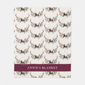 ネイビーブルーブルゴーニュエレガントフローラアエレガントントラー フリースブランケット (正面)