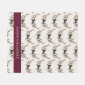 ネイビーブルーブルゴーニュエレガントフローラアエレガントントラー フリースブランケット (正面(横))