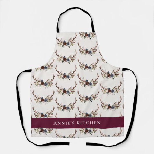 ネイビーブルーブルゴーニュエレガントフローラエレガント角 エプロン (正面)