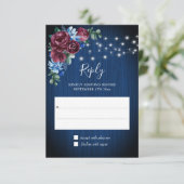 ネイビーブルーブルゴーニュストリングライツフローラ結婚ズ 出欠カード (スタンド正面)