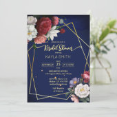 ネイビーブルーブルゴーニュバラ幾何学ブライダルシャワー 招待状 (スタンド正面)
