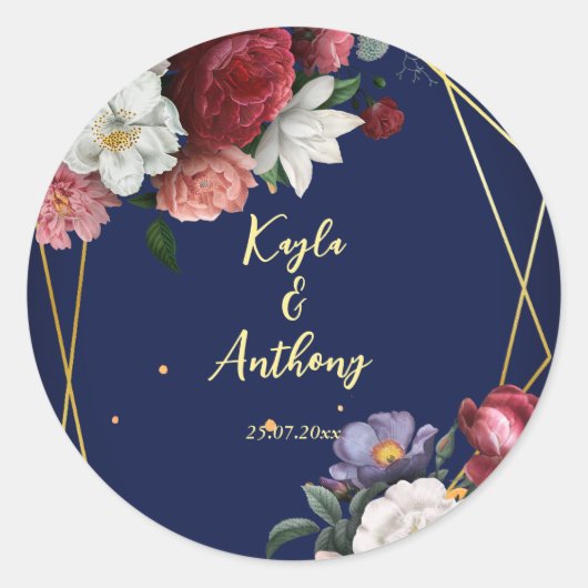 ネイビーブルーブルゴーニュバラ結婚ズエンベロープ ラウンドシール (正面)
