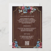 ネイビーブルーブルゴーニュフローラアンパサンド結婚ウッド 招待状 (裏面)