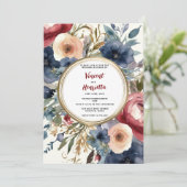 ネイビーブルーブルゴーニュフローラカントリーシ結婚ック 招待状 (スタンド正面)