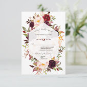 ネイビーブルーブルゴーニュフローラジオメトリックウェディングRSVP 出欠カード (スタンド正面)