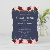 ネイビーブルーブルゴーニュフローラスウィート16招待状 招待状 (スタンド正面)